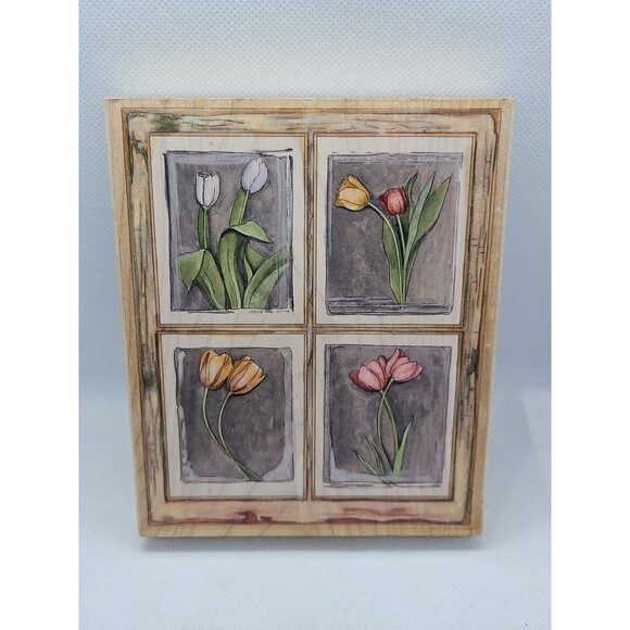 Stamps Happen Tulip Window Flowers #90385 Wood Mounted Rubber Stamp - Picture 1 of 9